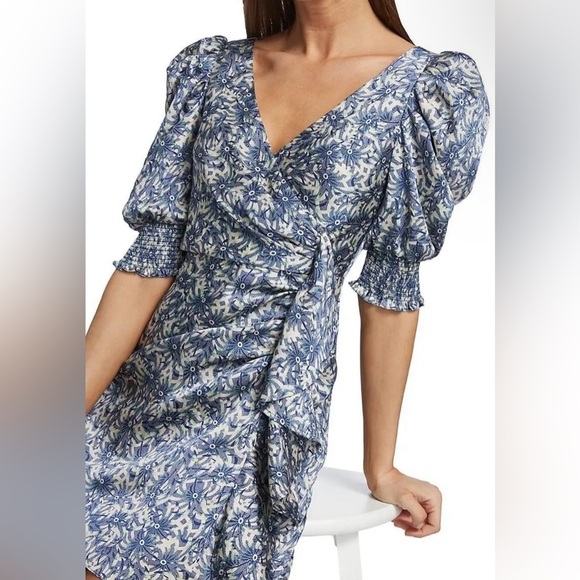 Cinq à Sept Women's Blue Lucinda Floral Print Ruffled Dress - Picture 1 of 13